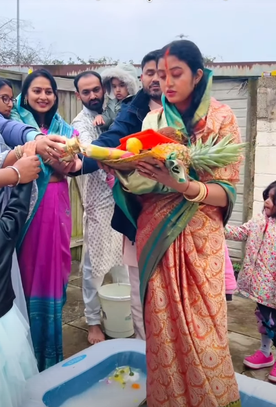 NalinisKitchen's tweet photo. During Chhath Puja, some husbands touch their wife's feet as a sign of respect because she is observing the strict 36-hour fast. In many families, she is treated with great respect and is believed to represent Chhathi Maiya during the rituals. This is a traditional belief followed in many households.