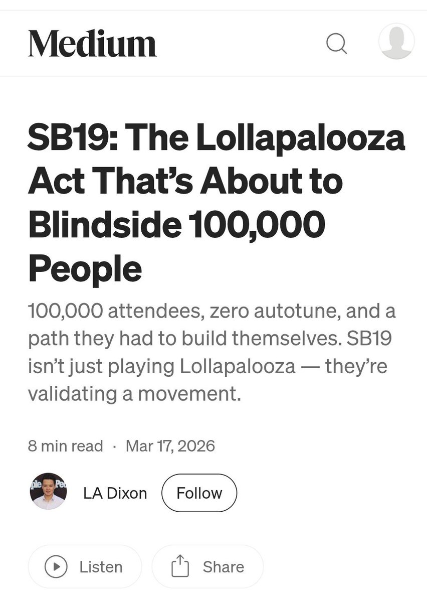 PilyangPilak's tweet photo. ”100,000 attendees, zero autotune,and a path they had build themselves. SB19 isn't just playing Lollapalooza—they're validating a movement.”

What a good read! For SB19—there's no shortcut but a path fortified brick by brick for years by hardwork and perseverancee. https://t.co/zQSkDtP6uC