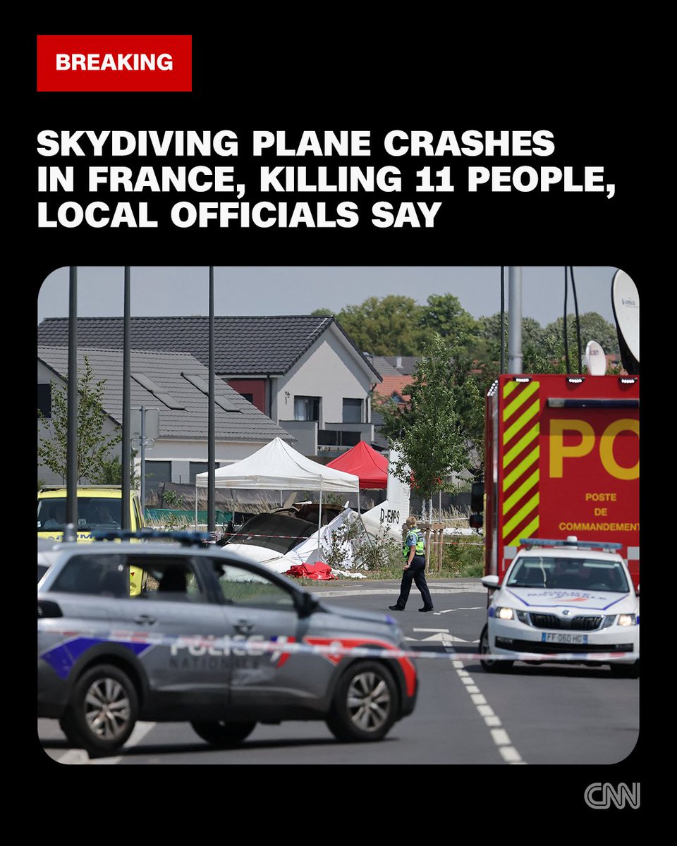 CNN's tweet photo. A skydiving plane carrying 11 people crashes in northeastern France, killing all onboard, local officials say https://t.co/DJJvW6dDe7 https://t.co/jsE9CGKdv3