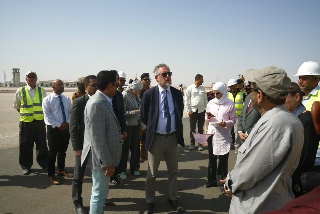EUinYemen's tweet photo. EU Ambassador Patrick Simonnet, Netherlands Ambassador Jeannette Seppen and accompanying delegation visited Marib Airport, where they were briefed on ongoing work to complete the final stages of this vital project, which will strengthen connectivity and support Yemen’s recovery. https://t.co/DYlbFWd5Pj