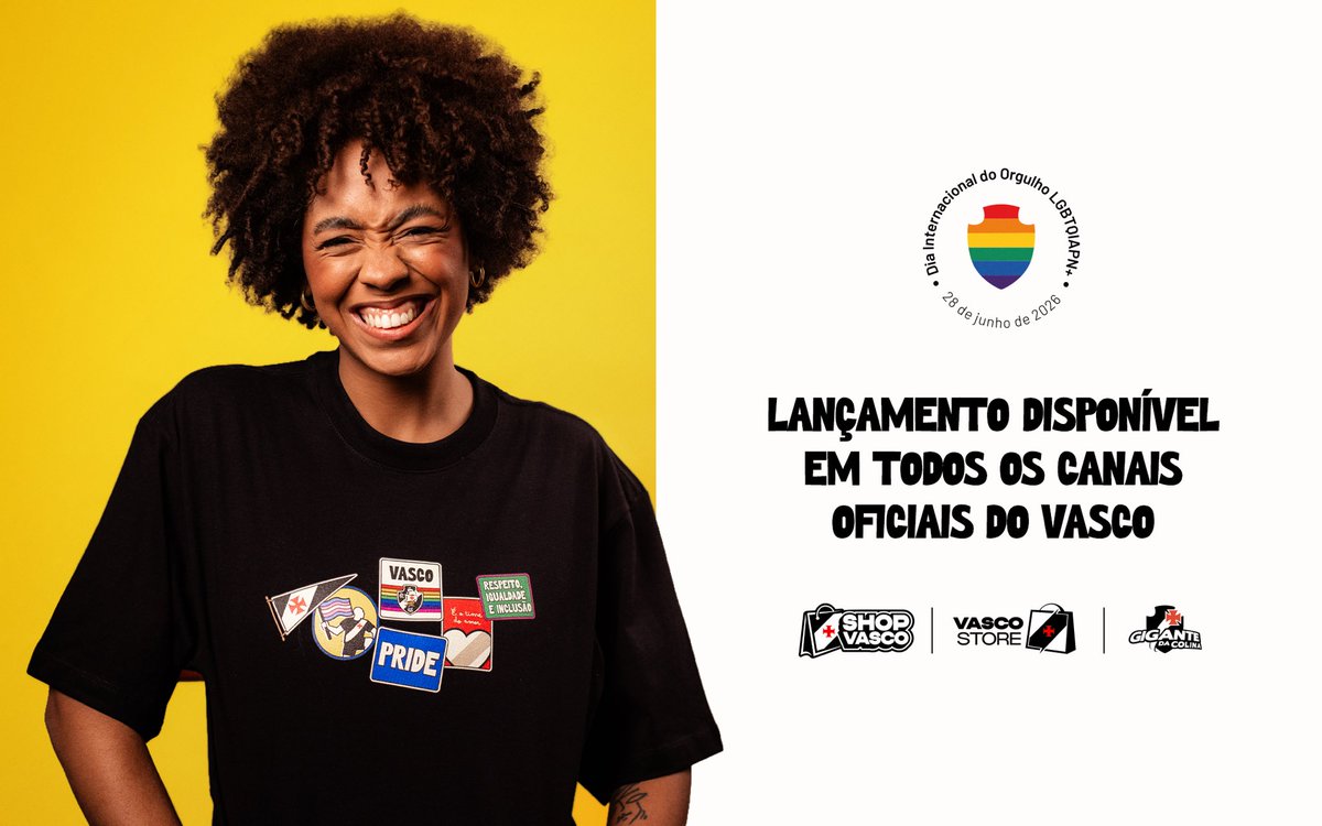 VascodaGama's tweet photo. RESPEITO. IGUALDADE. INCLUSÃO. 🏳️‍🌈💢

A nova camisa do Vasco em celebração ao Dia Internacional do Orgulho LGBTQIAPN+ está disponível!

Garanta agora nas nossas lojas online ou na Gigante da Colina mais próxima de você!

#VascoDaGama https://t.co/s4XoNKJarZ