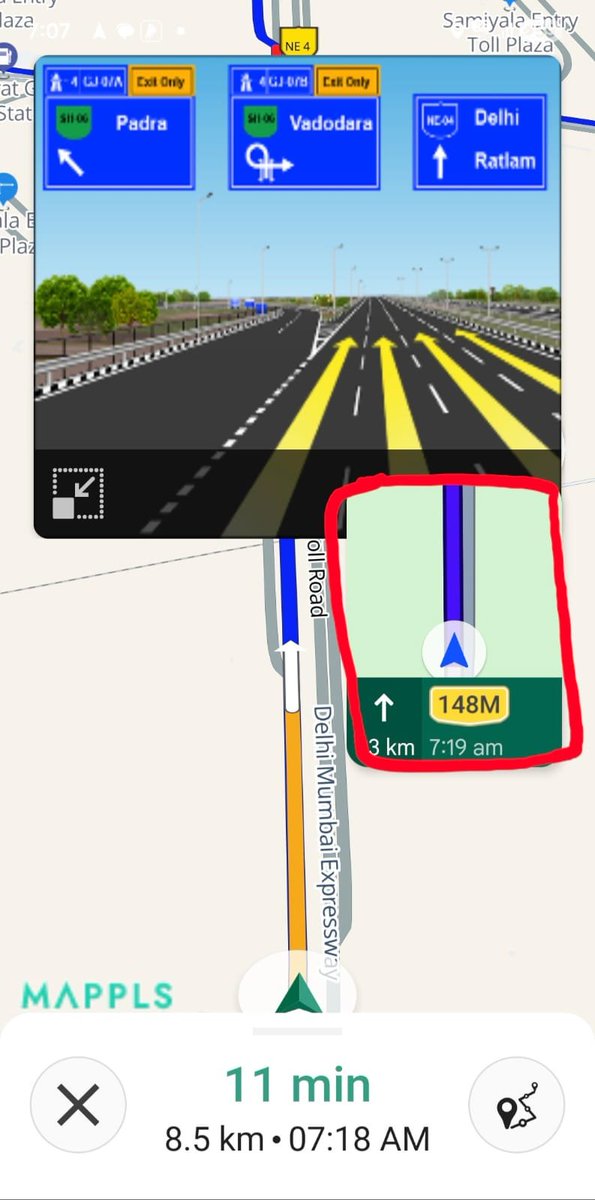BoneJointDoctor's tweet photo. @RSGuy_India @DriveSmart_IN I highly recommend using 
MAPPLS ( Map My India ) map as against Google Map

See image below. 
It gives 3d visuals in advance few metres ahead of lane change which Google maps don't. 
 Inside red box is pic of google map.

I have been using MAPPLS since few years it's wonderful https://t.co/cCvW1ibsIj
