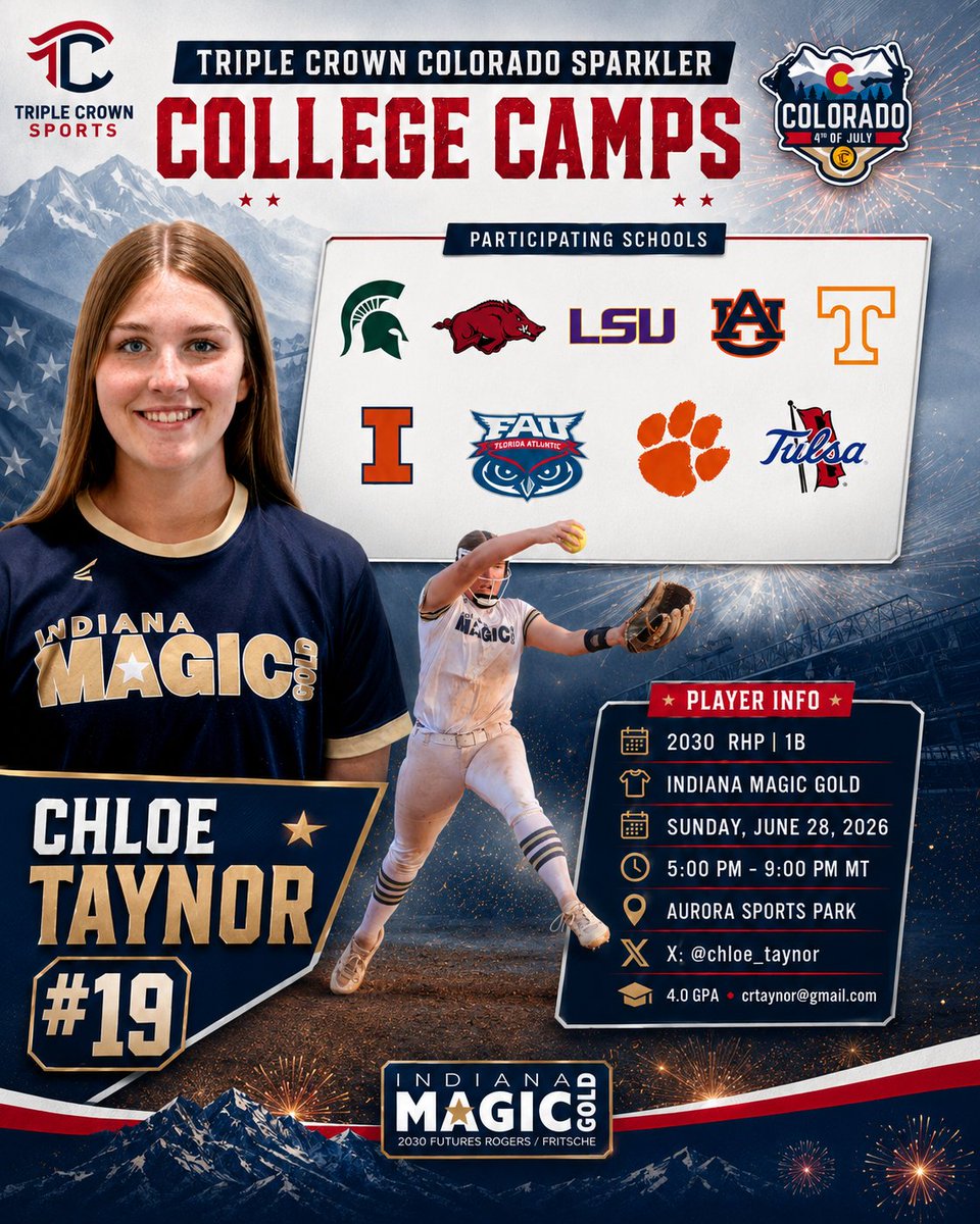 chloe_taynor's tweet photo. Camp Day in Colorado! Excited to learn from great coaches and put in some work!  
@COSparkFire @TCSFastpitch
@Magic_Gold_2030 @MagicGoldSB @FAUSoftball @Vol_Softball @RazorbackSB @LSUsoftball @TulsaSoftball @ClemsonSoft @AuburnSoftball @MSU_Softball @IlliniSB https://t.co/okroBvoc0C