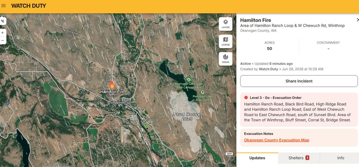 WhidbeyWXGuy's tweet photo. 🚨Everyone in and around the town of Winthrop, WA needs to evacuate towards Twisp NOW! A fast-moving wildfire has started burning on the hills north of town. Winds will only increase throughout the day blowing the fire right into town!
#HamiltonFire
I'm praying for everyone that may be affected by this fire, and I hope the town is spared.
I was planning on visiting Winthrop for the first time later this week on the way home from my storm chasing trip. This breaks my heart to see this.