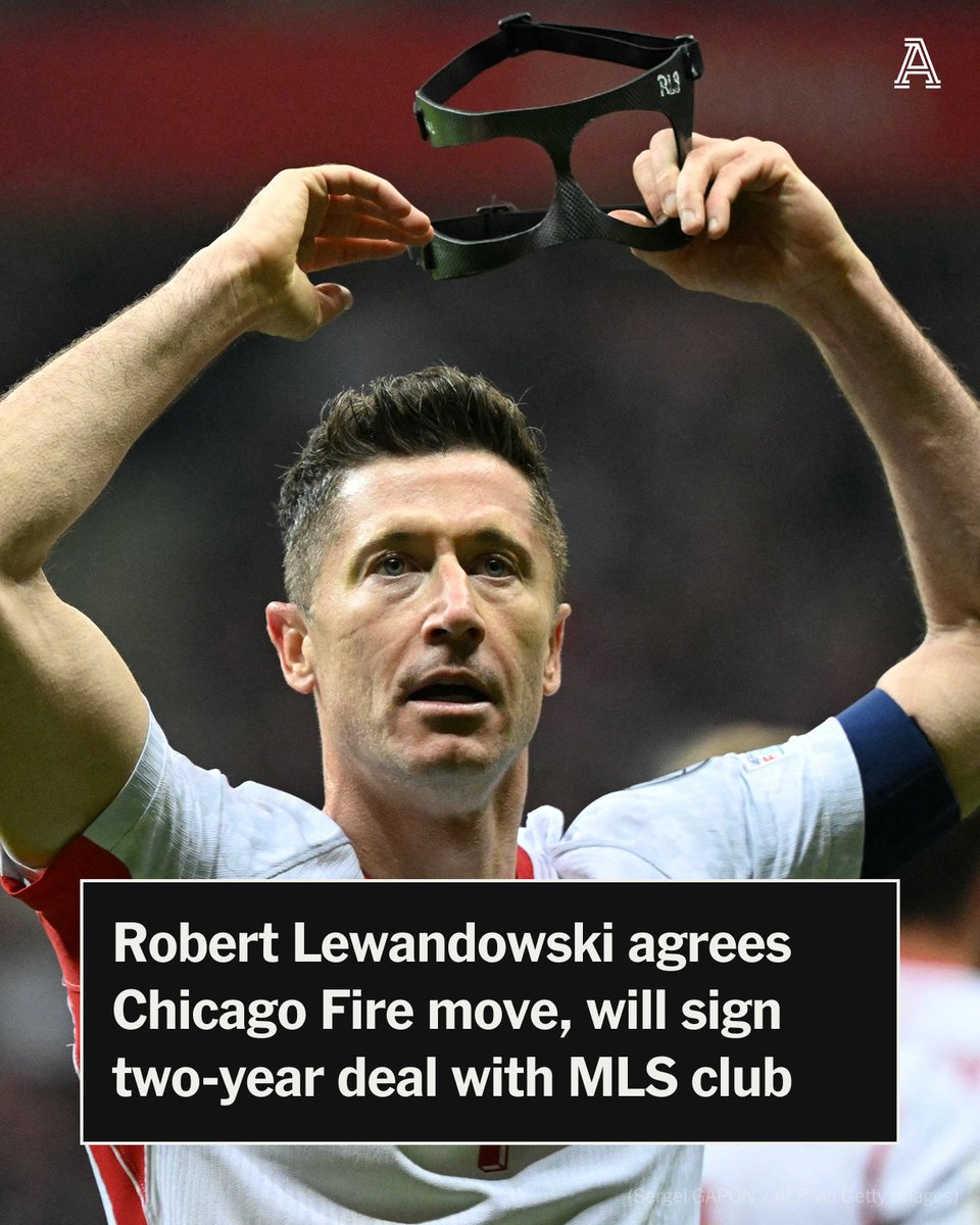 TheAthleticFC's tweet photo. Poland international striker Robert Lewandowski has agreed to a deal with the Chicago Fire and will join the club this summer, sources briefed on the situation tell The Athletic.

Lewandowski will sign a two-year contract and will be one of MLS’s highest-paid players.

The 37-year-old visited Chicago earlier this month as he weighed his options. Lewandowski is a free agent after his contract with Barcelona expired this summer.

Lewandowski will immediately become one of the league’s marquee stars and will arrive in a city with a proud Polish community.

More from @tombogert, @SebSB and @PaulTenorio ⤵️

🔗 https://t.co/2vKK1PXdgt