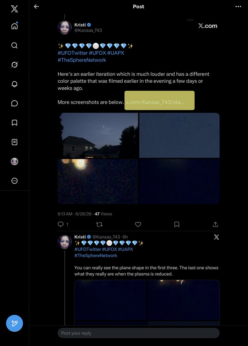 Kansas_743's tweet photo. ✨💎💎💎💎⚪️🛩️⚪️💎💎💎💎✨
#UFOTwitter #UFOX #UAPX
#TheSphereNetwork
Orb Jet Mimicry

Amazing! 

X was extraordinarily wonky this morning but 
I was able to upload this 🧵 the old-fashioned way. As a result, be sure to click on the highlighted link in the post in the first screenshot to access the video shown in the second screenshot. 

All. Orbs.