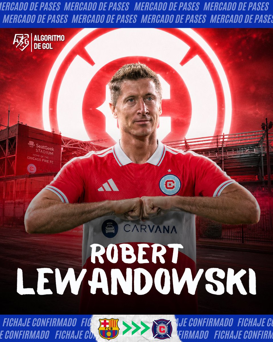 Algoritmodegol's tweet photo. 🔄✅ ¡ROBERT LEWANDOWSKI A LA MLS!

El polaco jugará la última etapa de su carrera en el fútbol de Norteamérica con el Chicago Fire 🇺🇸 luego de su paso por el FC Barcelona tras 4 temporadas.

✍️ Firmó hasta 2028.

ℹ️: @FabrizioRomano https://t.co/NBCcz52OVP