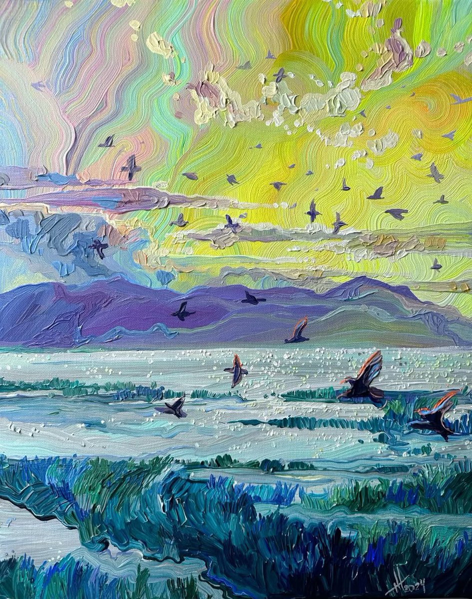 amtrusova's tweet photo. acrylic, canvas 40*50 cm „birds of the Ebro River Valley“ 2024 https://t.co/FUmL1DrpPk