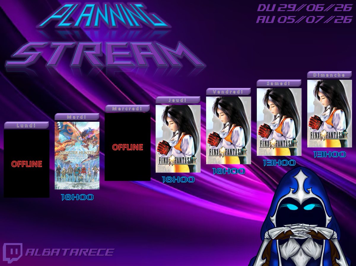 albadir's tweet photo. Bonsoir voici mon planning pour la semaine à venir, à bientôt sur #twitch, des bisous ^^. https://t.co/YWUpDNnqJs