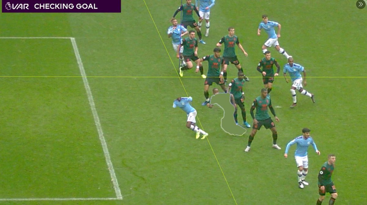 GJ_Thomas's tweet photo. @FOEddieCoyle @schadjoe Here's an example I just remembered from 2020,hence it looks old. You can see here this was a suggestion of how far 'onside' the Sterling would be able to be if you brought in 'whole body'. You can see the cut out of where he originally was, and he's been moved forwards to show… https://t.co/WGASEaAYyj
