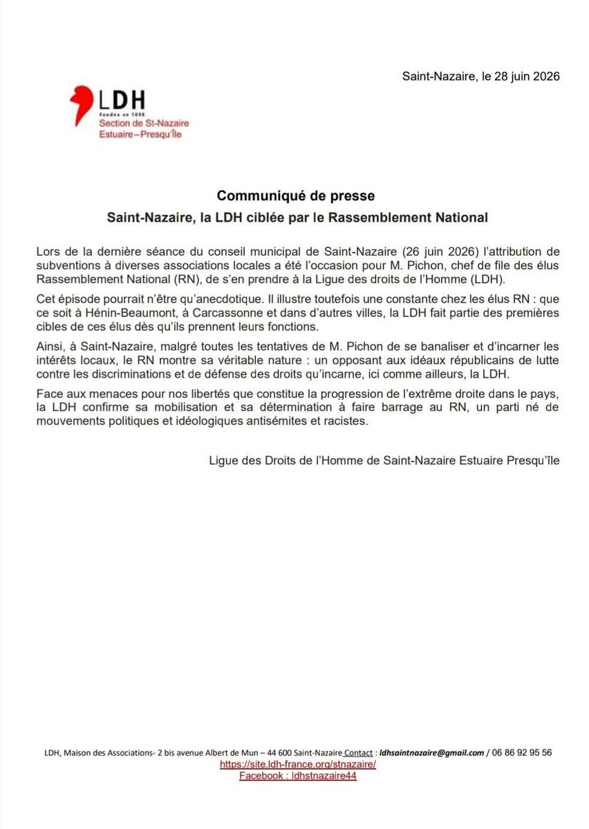 AdamChauvel's tweet photo. Pas un centime des Nazairiens ne doit servir à financer une association militante d'extrême gauche qui passe son temps à insulter le @RNational_off et ses électeurs.

Des rageux anti-democrates, voilà ce qu'ils sont. https://t.co/J6Tv1qOjXJ