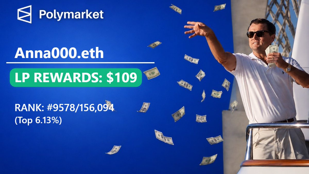 AnnaBapari2's tweet photo. @Polymarket 
LP REWARDS: $109
 LP Rank: #9578 https://t.co/Xccin6PoSJ