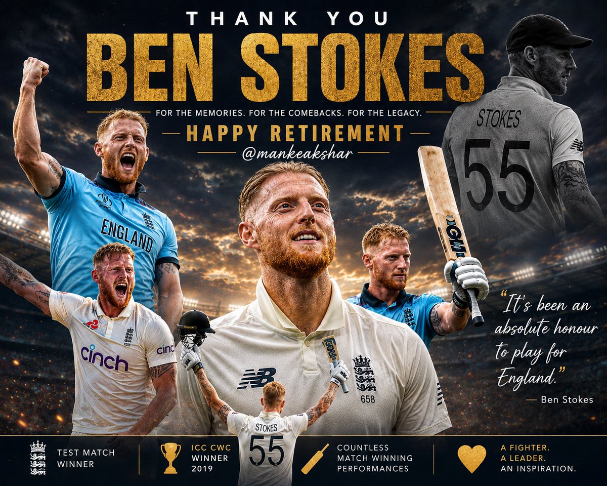 mankeakshar's tweet photo. Ben Stokes announcing his retirement during the ongoing Test. 🥹

- One of the greatest ever all rounders!
#benstokes https://t.co/MJmaaYZfg0