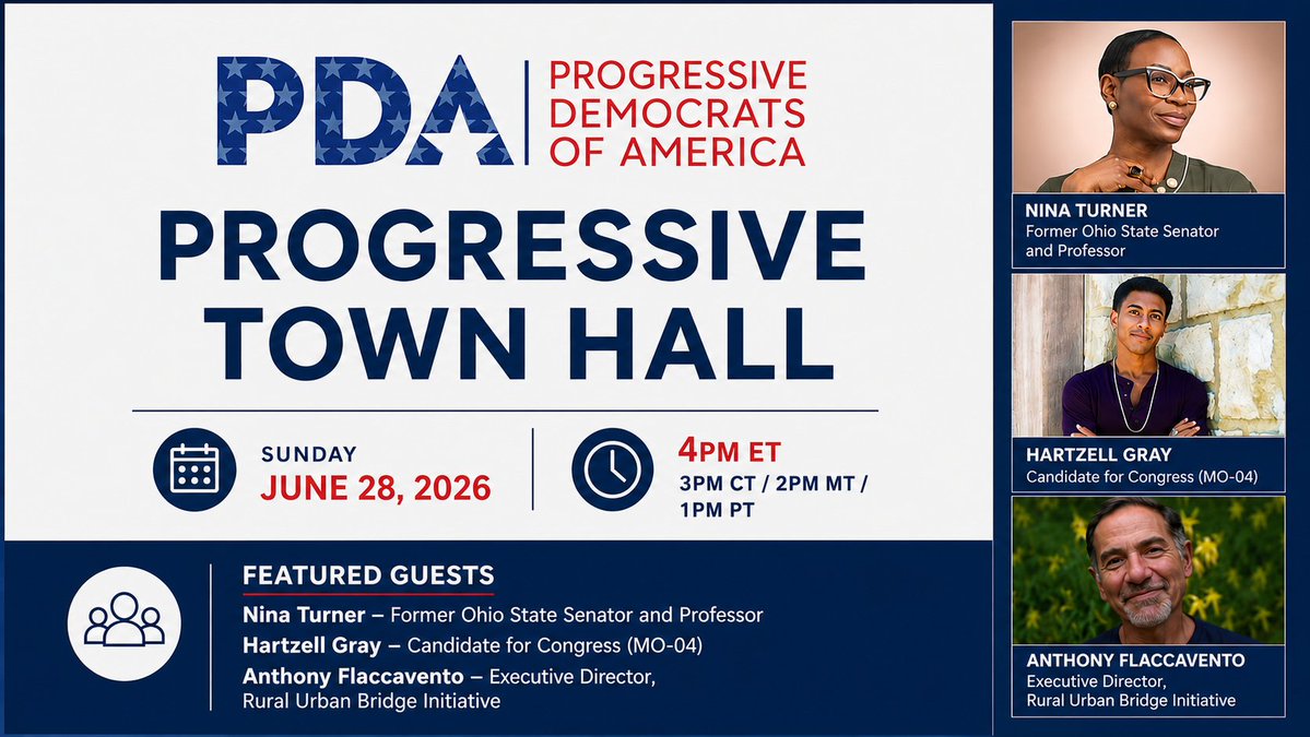 pdamerica's tweet photo. 🔴 Starts in 2 Hours or Less: The Weekly Progressive Town Hall with Nina Turner

Register here for the Zoom invitation:
https://t.co/XnbMMgD9Gl https://t.co/N5sN0H8fxz
