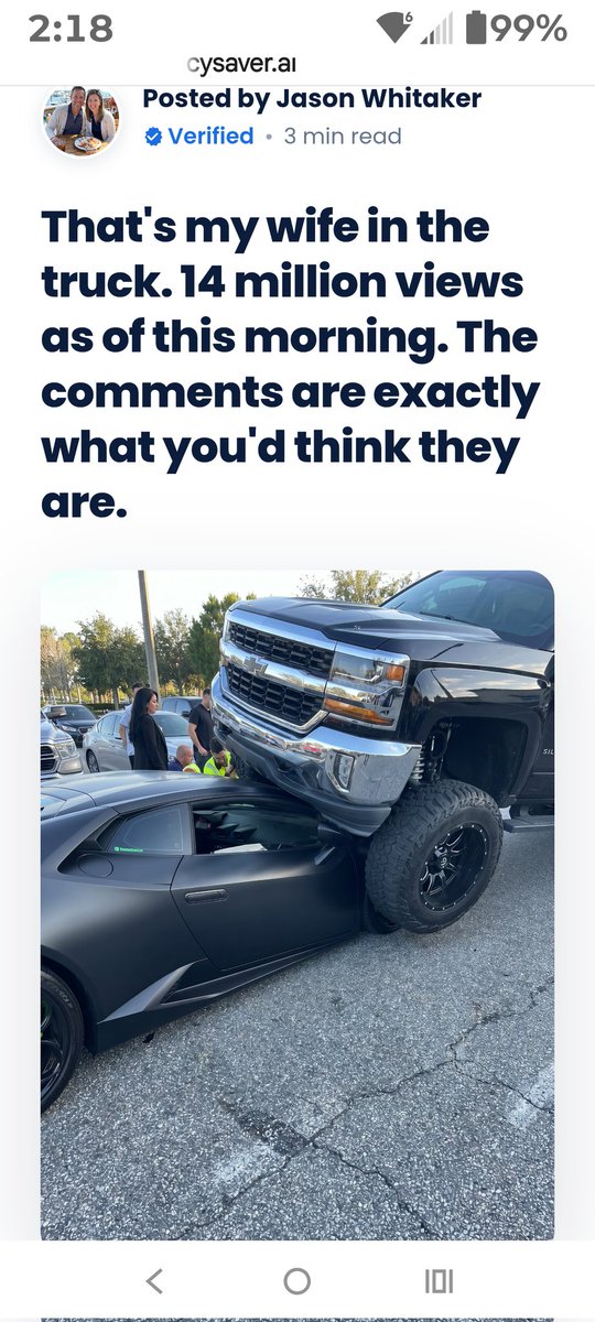 AllenLebis's tweet photo. This is very odd or the 2nd Lambo his wife ran over 
The 1st one is red and she drove up onto it from the side and had driver side tire in the windshield 
Perhaps his wife should stop driving a vehicle she can not handle 
Now a black one and she just drives up into the hood https://t.co/hEpHf1uxBW