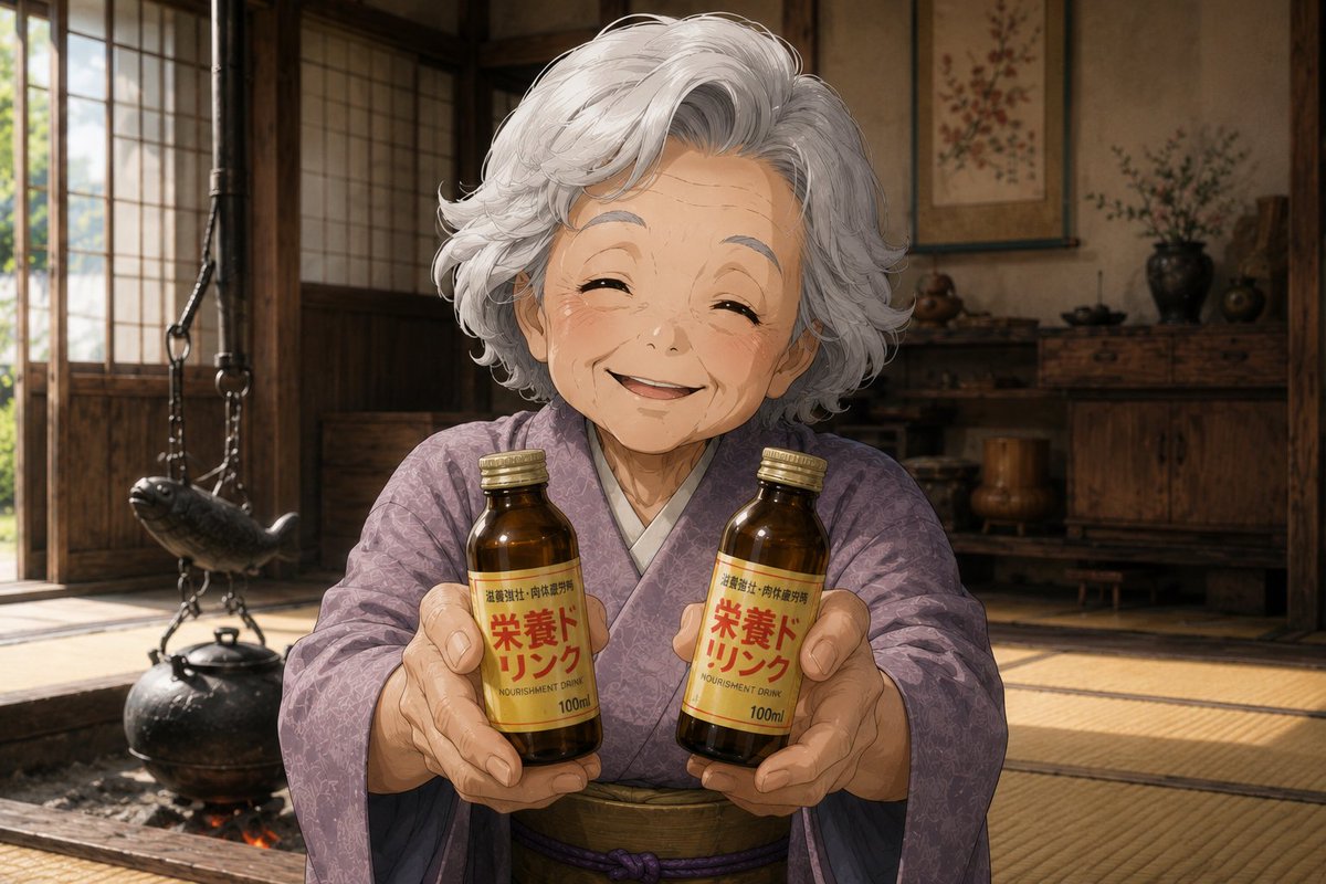 tiennren's tweet photo. 「ほれ、飲んどきなはれ。悠真もちっちゃい頃からこれが好きやけん、ついつい婆ちゃんも持ってきてまうんよ。美味しいど？」

「有難う御座います」

＃イラスト
＃AIイラスト
＃創作 https://t.co/UzAmvDcADT