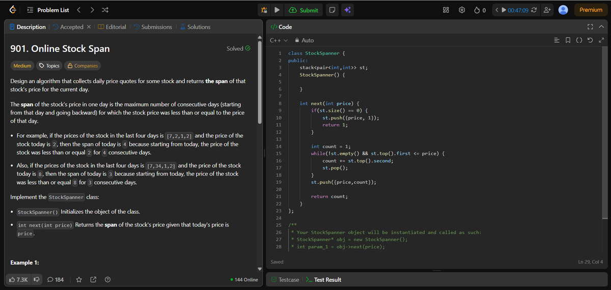 dhacker1_'s tweet photo. Day 28 ✅ | #SDESheetChallenge
→ Stock Span Problem
→ Maximum of Minimums for Every Window Size
→ Celebrity Problem

Learned monotonic stack techniques, previous/next smaller element patterns, and candidate elimination today.
@takeUforward_
@striver_79 https://t.co/IDFweMILGT