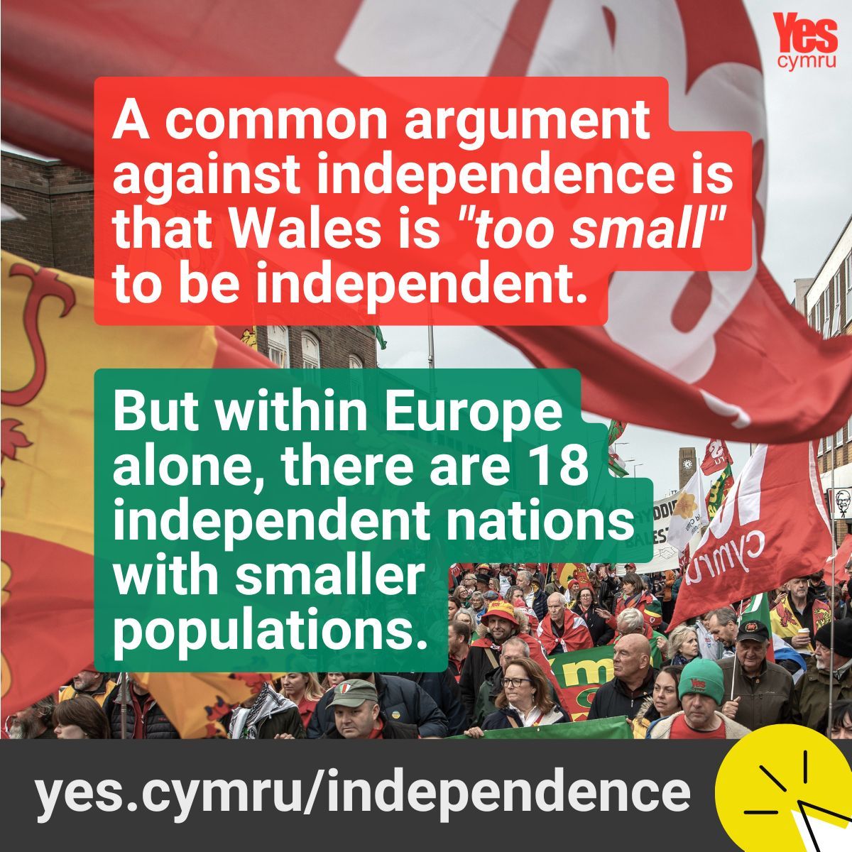 YesCymru's tweet photo. "A common argument against independence is that Wales is "too small" to be independent. But within Europe alone, there are 18 independent nations with smaller populations."

🏴󠁧󠁢󠁷󠁬󠁳󠁿 Independence in Your Pocket – read online, download the PDF, or get your own printed copy here:  https://t.co/s5VKJzfpM0