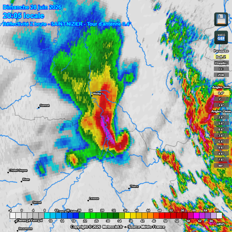 meteociel's tweet photo. Un magnifique cas d'école de supercellule avec un écho en crochet nettement visible à 20h05 https://t.co/mxzflZcC6o
