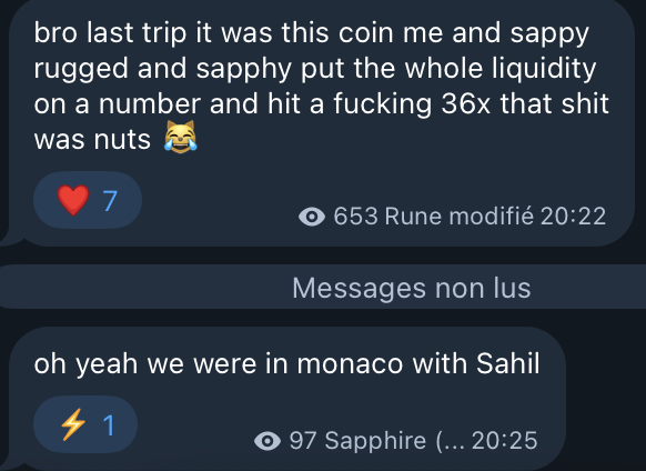Marlo5's tweet photo. @RuneCrypto_ bragging about rugging his followers on his public telegram channel 
I guess crime is cool again https://t.co/x3R390OAMF