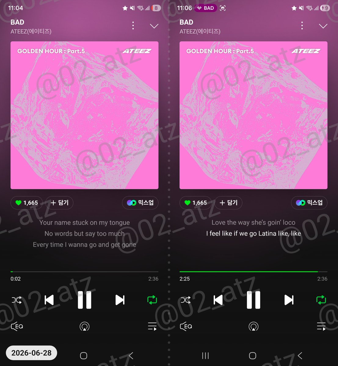 02_atz's tweet photo. 260628 23시
멜론 벅스 지니 스포티파이
#BAD에_빠져_허우적대
#ATEEZ #에이티즈
#GOLDENHOUR #GOLDENHOUR_Part5 #BAD https://t.co/wCiOgROYhM