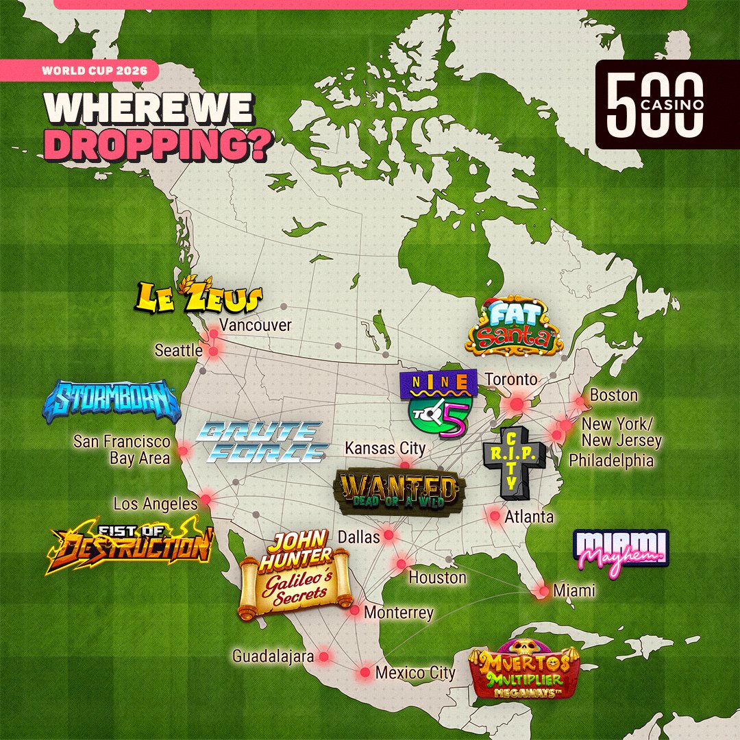 500Casino's tweet photo. Where we dropping? 🗺️ 

🔁 + drop your city below for a chance to win some free spins! https://t.co/13yTJ4NkhG