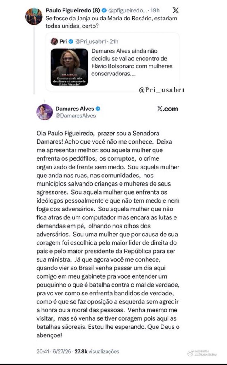RicardoRoveran's tweet photo. Isso que a Damares escreveu pro Paulo Figueiredo tem nome: CINISMO. https://t.co/KwvjeK70mp