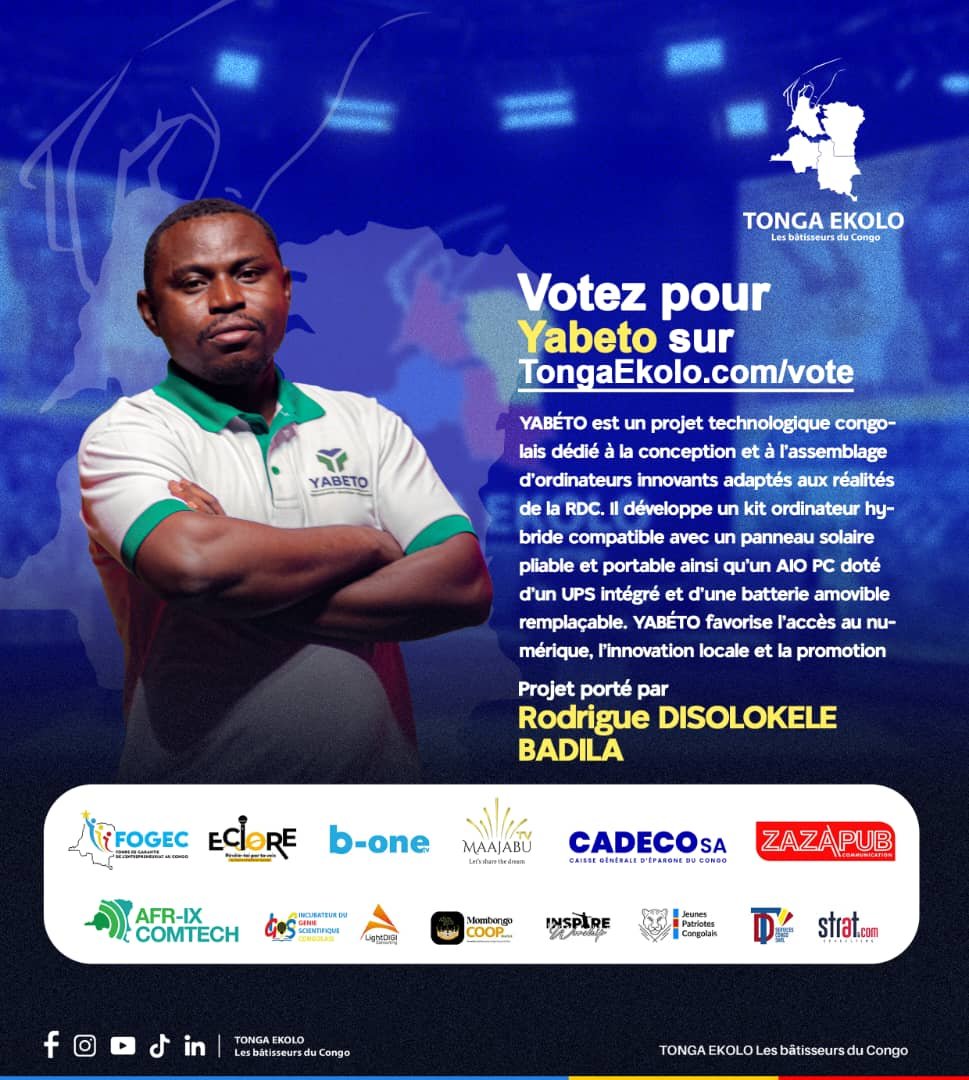 Rodrigue1110's tweet photo. 🇨🇩 L'innovation congolaise mérite notre soutien.
Votez pour YABETO et partagez le lien pour faire rayonner la RDC. 🚀
🗳️ https://t.co/eWOO2BSXlw
Chaque vote compte. 🇨🇩
#VoteYABETO #TongaEkolo #InnovationRDC #MadeInDRC https://t.co/CpleqQeLLT