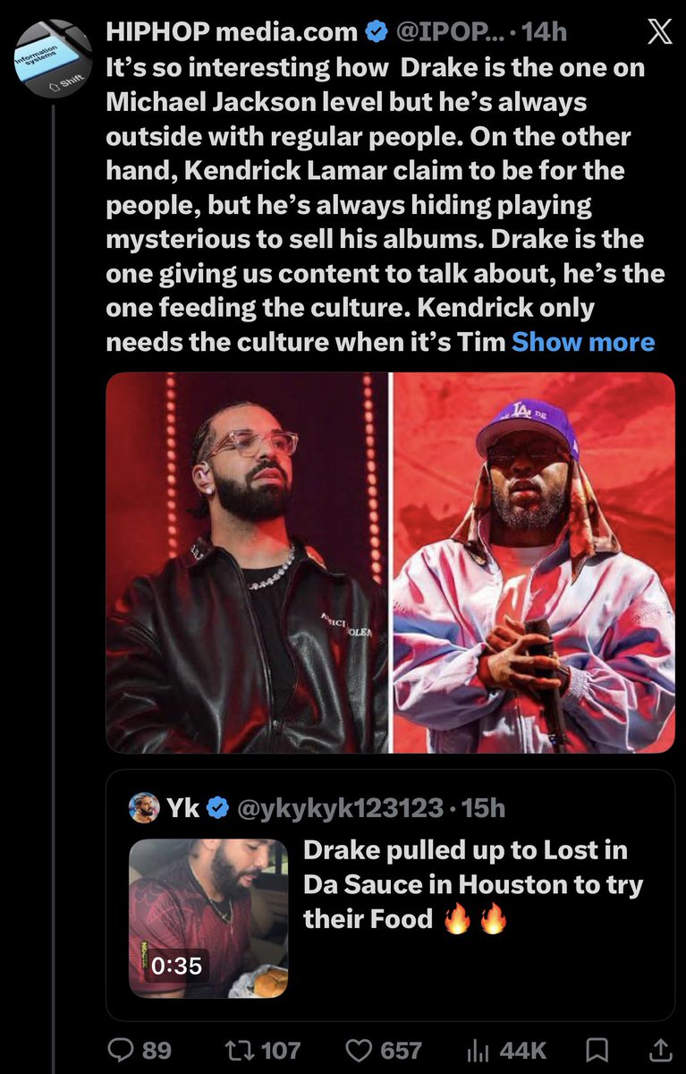 Kidd_Kream's tweet photo. @4ISTOOMUCH @EricVibeZ444 @GerryAcuna @IPOPmediaDOTcom In case you forgot cuz you’re commenting under my comment. The post was about Drake being on Michael’s Level. Hence the Comparison based on the FACTS of their career. I didn’t even get started on Kendrick yet. Love his music but can also talk about all the negatives on his side🤷🏽 https://t.co/s4qzEPO1md