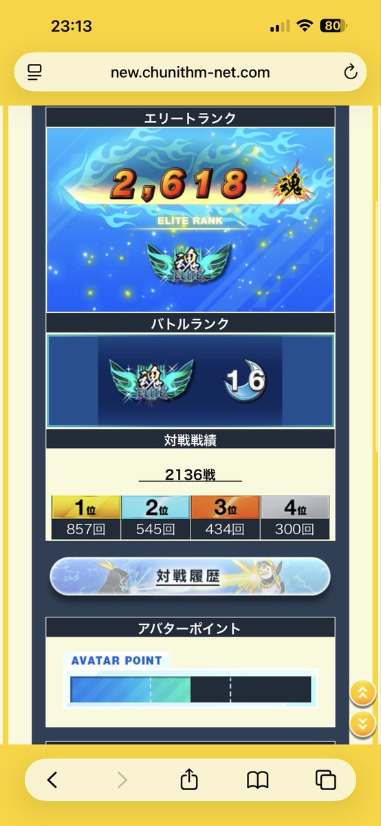 arilcxg's tweet photo. 全国対戦最終結果！
エリートランク2618
バトルランク16
2136戦
1位857回
2位545回
3位434回
4位300回
でした。
次のバージョンでは2500戦目標でやりたいです。 https://t.co/H4Hkl8jQQG