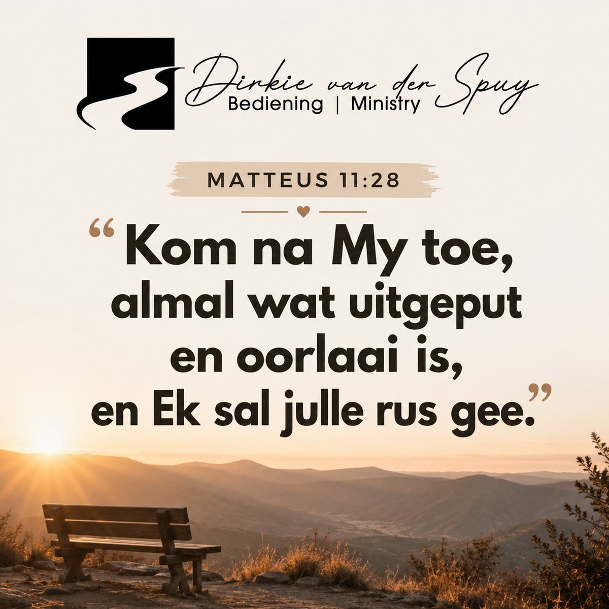 vdSpuyMinistery's tweet photo. Moenie moed verloor nie – die Here stap elke tree saam met jou en gee nuwe krag aan dié wat op Hom vertrou. Onthou dat God se liefde en genade elke dag nuut is, en dat Hy jou nooit alleen deur moeilike tye laat gaan nie. #keerpunt #TBN #Dstv343 #Kruiskyk #YouTube https://t.co/HiU3Jnl2cc