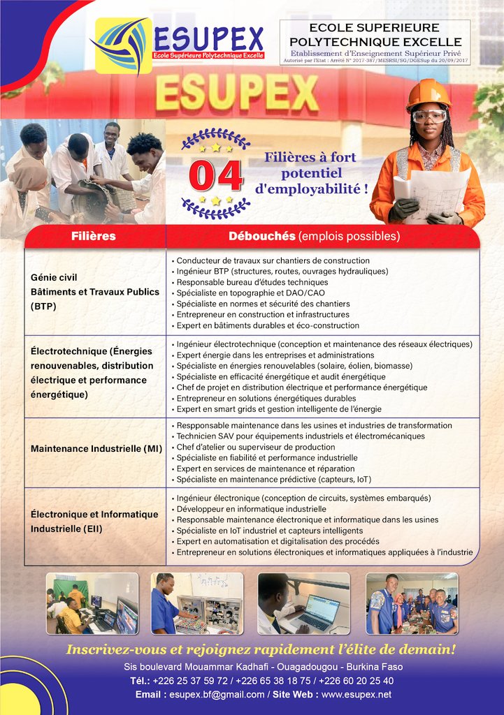 HToguyeni's tweet photo. École Supérieure Polytechnique Excelle : ESUPEX: les inscriptions débutent le 1er août 2026. Hâtez vous: le nombre de places est limité https://t.co/G9s3Pq498w