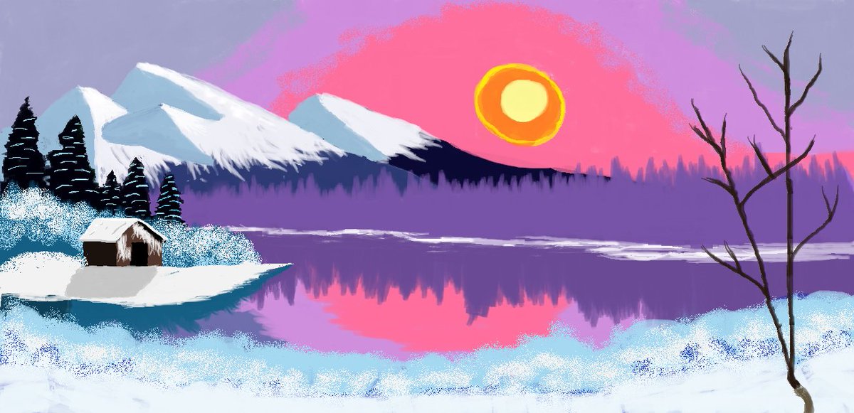 _Huskyto_'s tweet photo. no se me ocurre como revivir la cuenta, asi que quiero mostrar algo nada que ver con un reto que me propuse que es dibujar varios paisajes con las lecciones de Bob Ross. Y salio esto, junto con sus referencia al que intente hacer, el primero a paint y el segundo con el movil dwb" https://t.co/3wbnMJT7iH