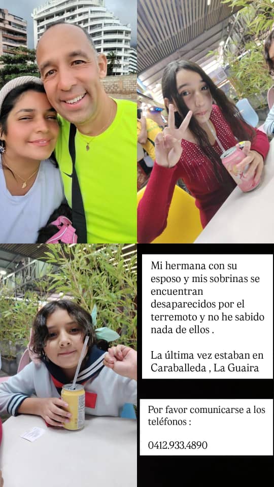 lubrio's tweet photo. Son familiares de un compañero de trabajo, que estaban en una residencia en La Guaira. Si tienen información por favor comuníquense al teléfono en el flyer https://t.co/zphrdPRCm1