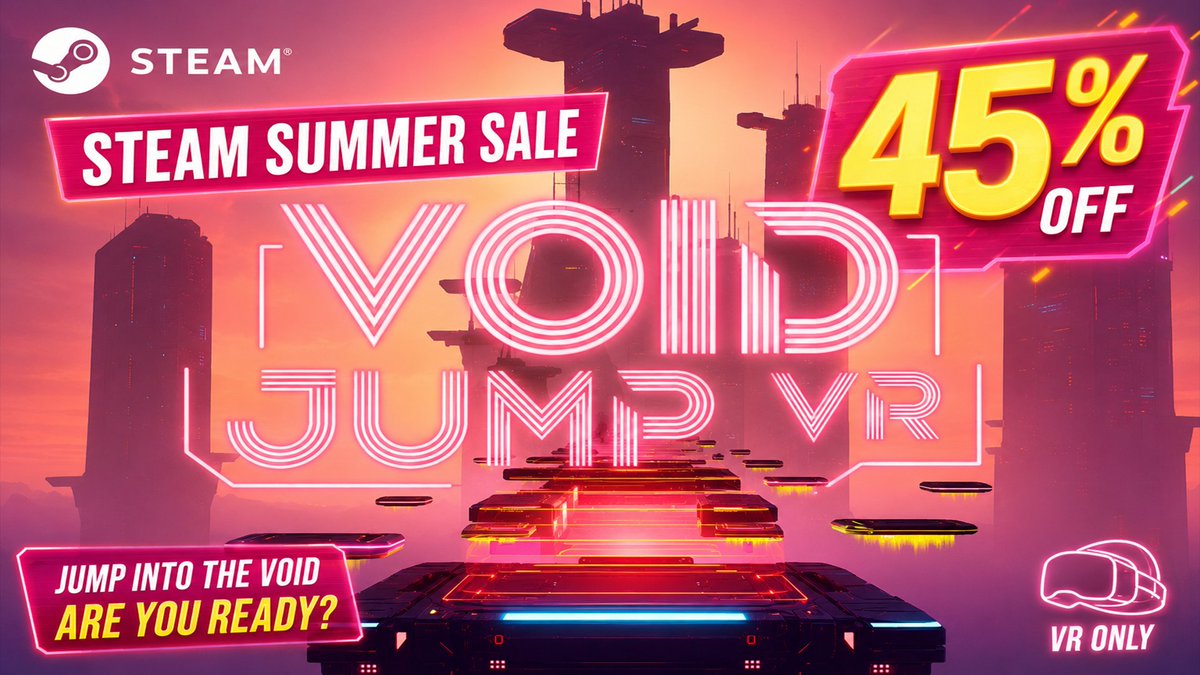 lemmolab's tweet photo. Your VR legs will shake!
Void Jump VR is 45% OFF right now!
Are you ready?
#gamedev #vr #vrgame #screenshot #steamvr #vrgame #vrdev #VRAction #partygame #sale #newrelease #steam #summersale #steamsale https://t.co/qd35i4CCb6