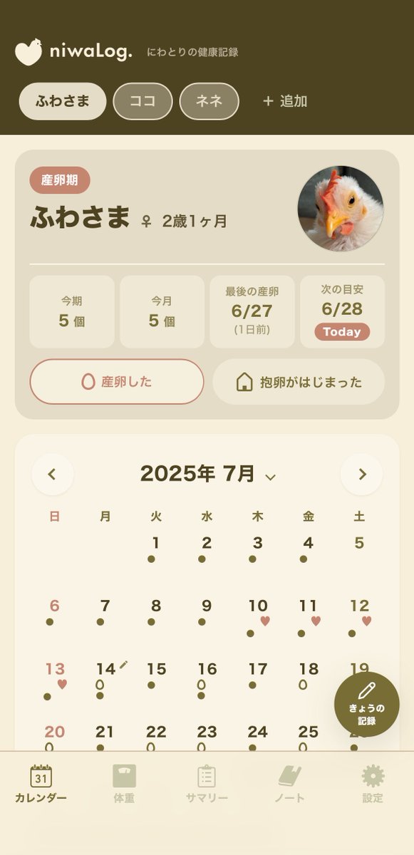 holydoolytolly's tweet photo. AIにわがまま言い放題して、
にわとり特化型の健康記録Webアプリ作ってもらた🐓😳産卵数とか体重をスプシ記入してストレスだったから、めちゃ楽になった…！
ホーム画面に追加すればアプリ的に使えるので、よければ試しに触ってみてフィードバックをください、、笑

niwaLog.
https://t.co/ZO1UYtOy3s https://t.co/1AjcE6wVjd