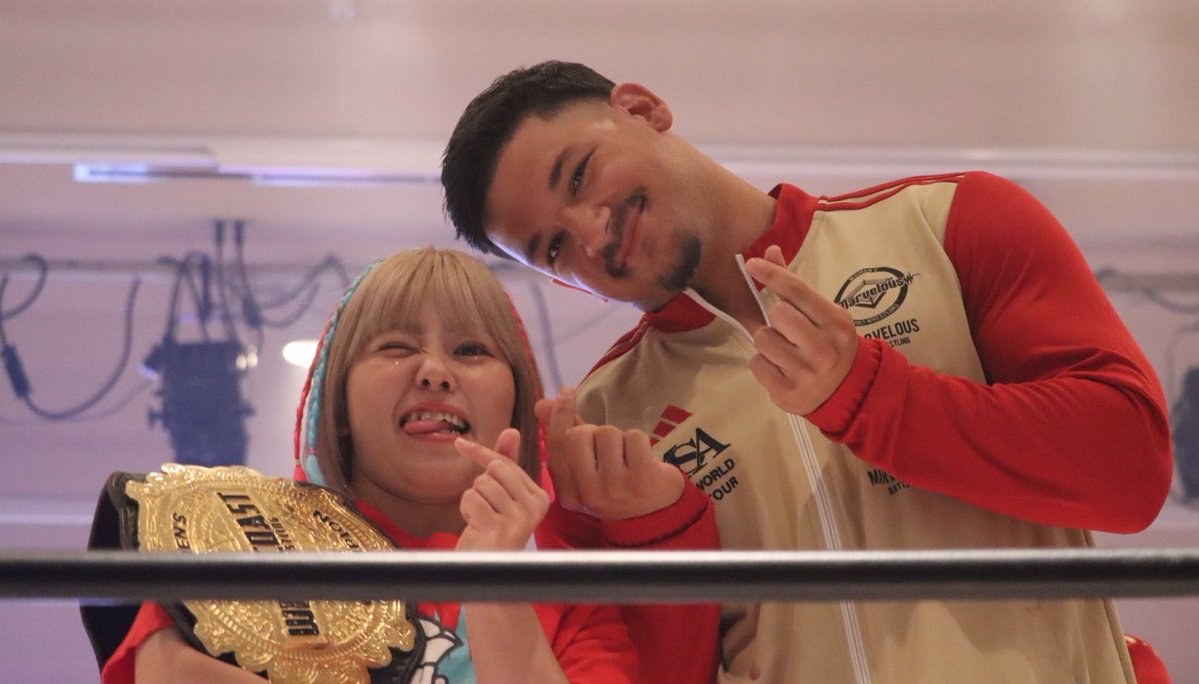 Norie032's tweet photo. 2026.6.28
マーベラス　小山大会

入場式
桃野美桜選手
タイタス・アレクサンダー選手

#桃野美桜
#タイタスアレクサンダー
#マーベラスプロレス https://t.co/aIZqMgVAln
