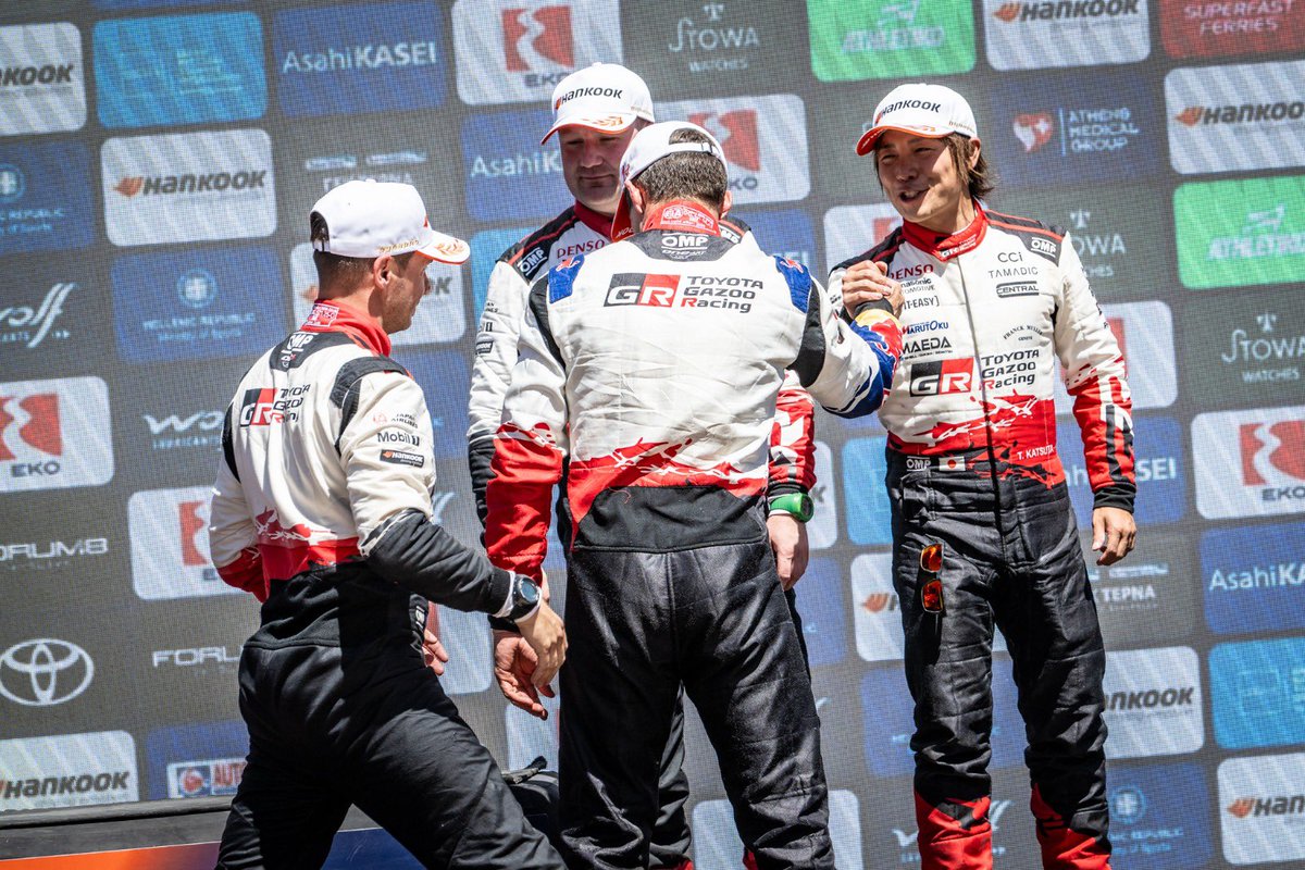 TakamotoKatsuta's tweet photo. P3 #AcropolisRally @OfficialWRC🥉
Big thanks to Aaron and the whole team who provided a trouble-free car! 
Very happy to stand on the podium on my daughter's birthday😆

アクロポリス・ラリーは3位🥉
2番手出走でスタートという厳しいラリーでしたが、上手くマネージできました！ https://t.co/YcZGVlyn6a