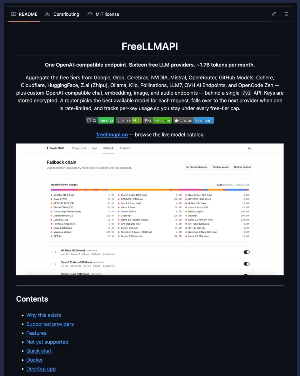 FreeLLMAPI Aggregates 1.7B Free Tokens/Month Across 11 Providers