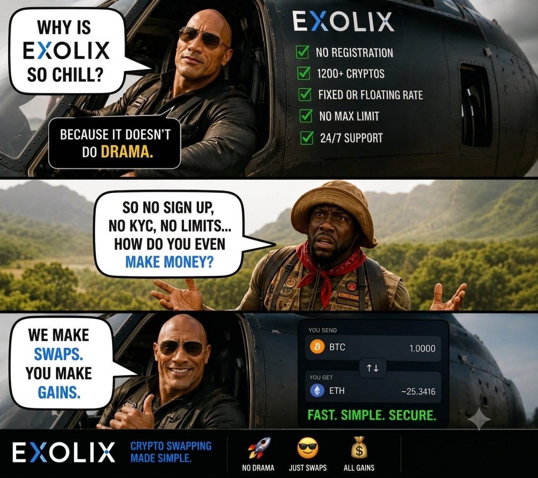 scarlettjowwr4's tweet photo. Crypto should take seconds,not test your patience.

Other exchanges:
❌ Sign up
❌ KYC
❌ Deposit first
❌ Please wait.

Exolix:
✅ Pick your coins
✅ Swap instantly
✅ Get on your day
The only drama I want in crypto is watching the charts,not exchanging my coins. 
@exolix_com https://t.co/7cVzUzgpLZ