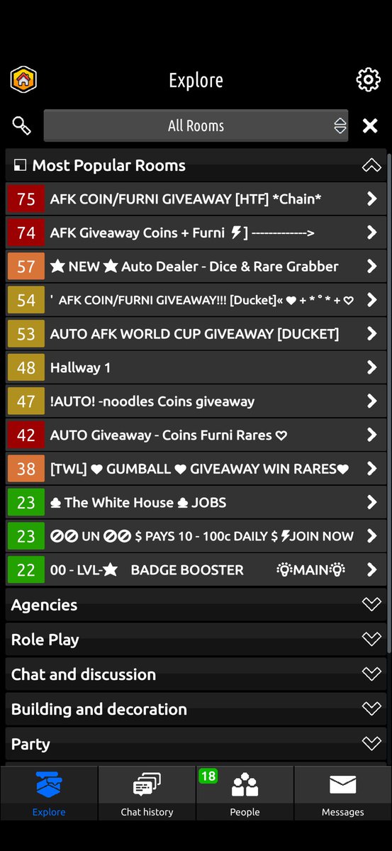 HabboDarius's tweet photo. Yo @Habbo all this „AFK Giveaway” rooms are full with bots, tbh can u remove chests? They destroying habbo lol. Everyone is afk and not active anymore 😟 https://t.co/U5xzmuVq3H