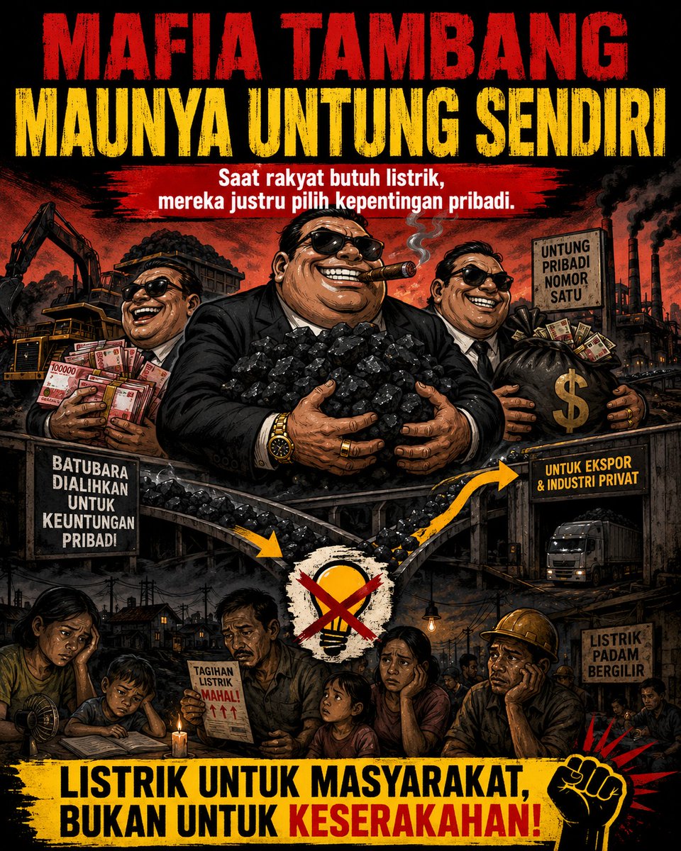 pramashton's tweet photo. Batubara dialihkan untuk ekspor dan industri privat sementara rakyat gelap gulita! Mafia tambang maunya untung sendiri, listrik untuk masyarakat! ⚡
#MafiaTambang #DalangListrikPadam #ListrikUntukRakyat https://t.co/PHtQHtTXiU