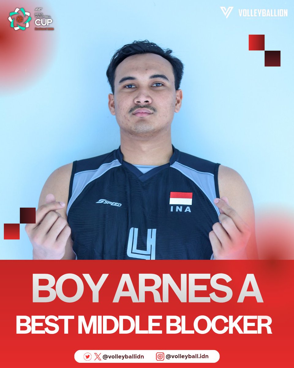 volleyballidn's tweet photo. AVC MEN'S VOLLEYBALL CUP 2026 BEST MIDDLE BLOCKER

HENDRA KURNIAWAN 🇮🇩
#AVCCup2026 https://t.co/NQpaR02aZC