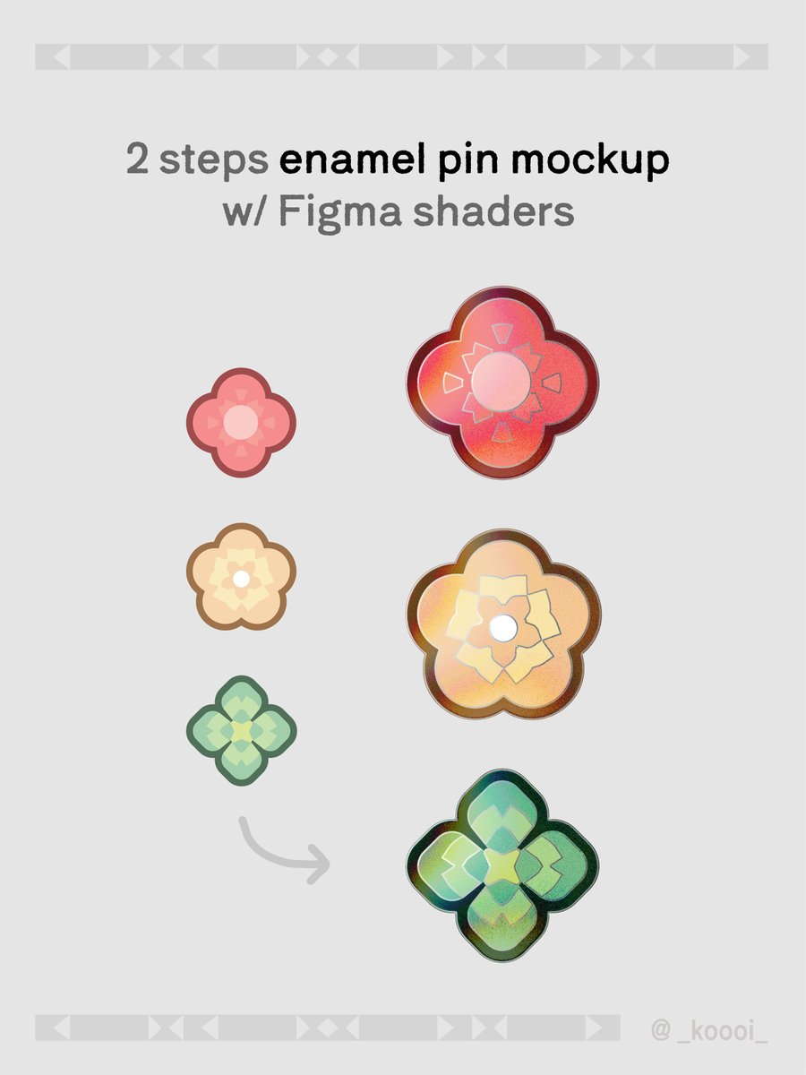 _koooi_'s tweet photo. Lil tutorial for enamel pin mockup effect w/ @figma shaders!
Had fun playing around with the shaders n made this cuz why not https://t.co/QxY8pWc9T6