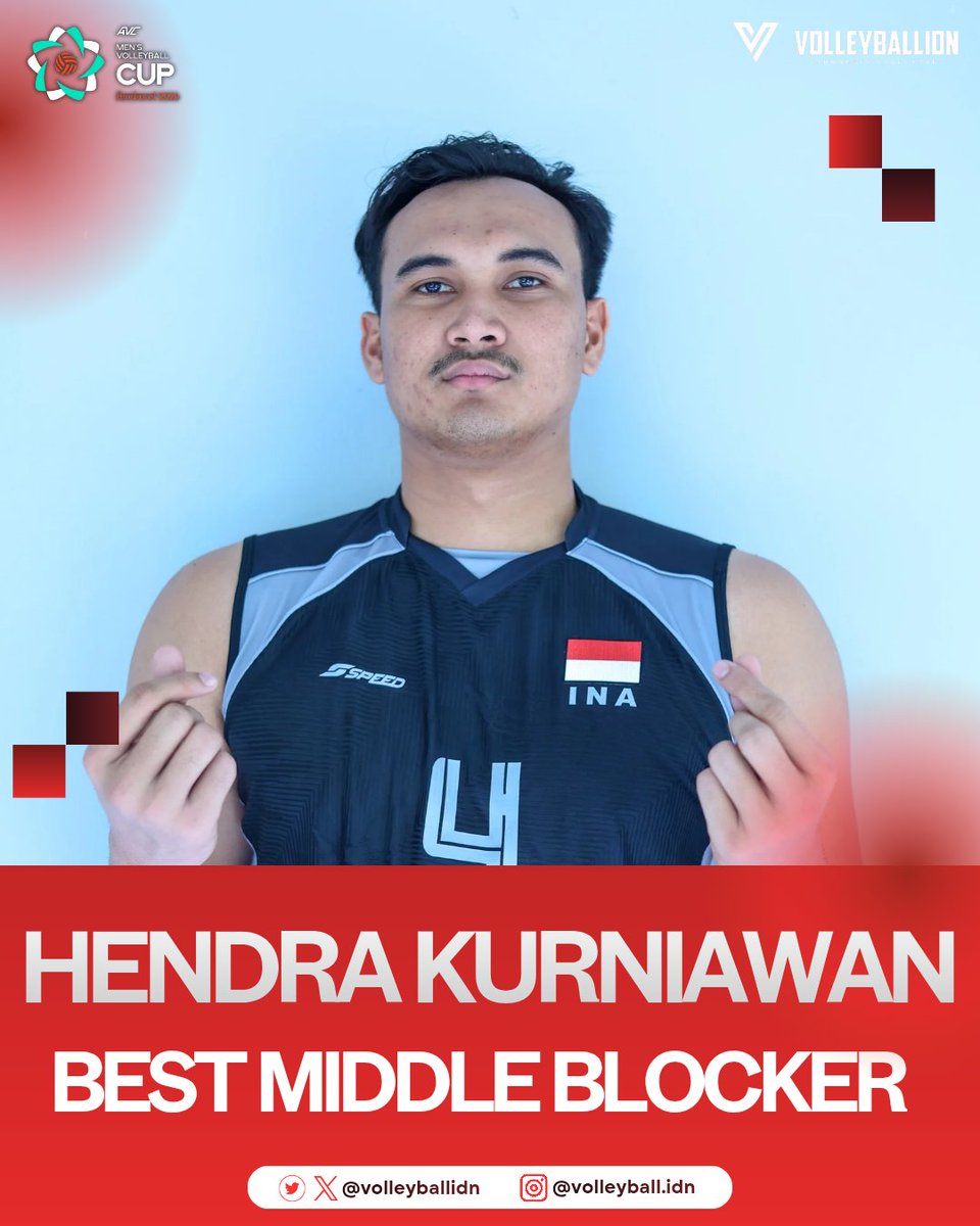 volleyballidn's tweet photo. AVC MEN'S VOLLEYBALL CUP 2026 BEST MIDDLE BLOCKER

HENDRA KURNIAWAN 🇮🇩
#AVCCup2026 https://t.co/bRidumgUCY