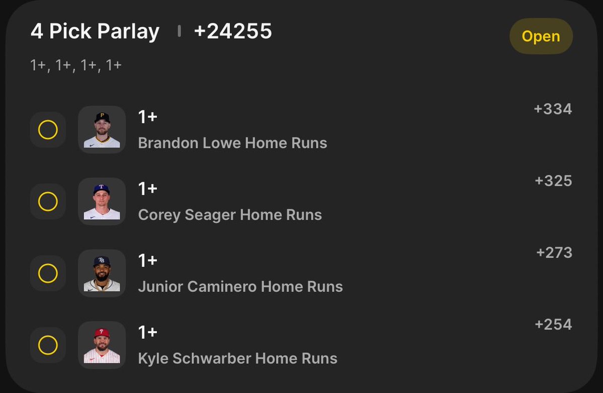 betteranalysis2's tweet photo. $5——>$1,200 4 leg homerun Parlay https://t.co/LI7bgtkzX4