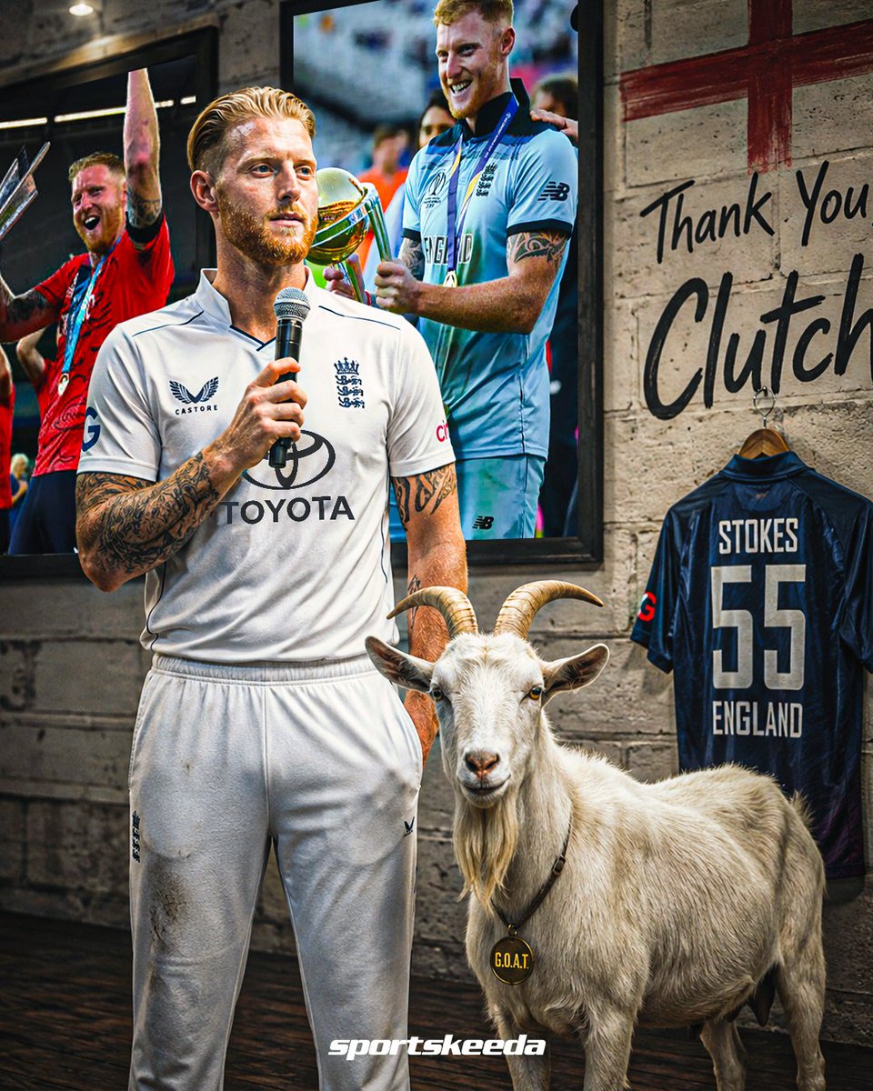 Sportskeeda's tweet photo. 🏆 2019 ODI World Cup winner
🏆 2022 T20 World Cup winner
🏏 11,291+ international runs
☝️ 352+ international wickets
🎖️ Player of the Match in the 2019 ODI World Cup Final
🔝 Most sixes in Test history
🔝 Highest individual score in an ODI for England
🥈 Second-fastest double century in Test cricket
🤍 Second-most sixes in a Test innings
🌟 2019 ICC Cricketer of the Year
🌟 2022 ICC Men's Test Cricketer of the Year

Wishing you a happy retirement and all the very best for the next chapter, Ben Stokes! ❤️🏴󠁧󠁢󠁥󠁮󠁧󠁿

Thank you for the unforgettable memories, the impossible comebacks, and for showing the world what true clutch performances look like. Cricket will forever cherish your legacy. 🤍🐐

#BenStokes #England #SKC #Sportskeeda