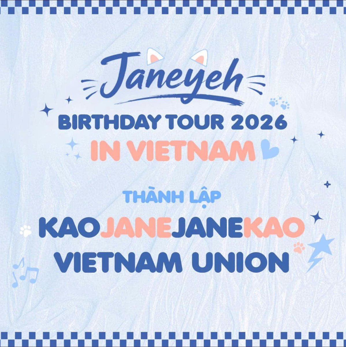 KJJK_VNFC's tweet photo. 📢 ANNOUNCEMENT: COLLABORATIVE PROJECT FOR JANEYEH'S FANMEETING IN VIETNAM

Hello everyone! 💛

To prepare for the upcoming fanmeeting and to give Janeyeh the warmest and most memorable welcome on her very first visit to Vietnam, we've discussed everything together and decided to join forces for this project.

-Project participants:

* KaoJaneJaneKao VNFC
* Miếng Đậu Hũ Của Janeyeh
* Rắc
* starlight.mmr
* Vidiz
* Kao Hardcode
* Minji
* Kao Đã Câu Được Cá Chưa (chungtalaj_)
* Kitakyusu

We sincerely hope to receive everyone's support for this joint donation project. All gifts and project items will be presented under the name:

🇻🇳 KaoJaneJaneKao Vietnam Union

📌 Donation Information

Bank: Vietcombank
Account Number: 1030425785
Account Name: LE HUYNH KIM NGOC

⚡️Transfer Note: Your Name + Janeyeh FMVN

(Or simply scan the QR code on the poster for a quick and accurate transfer.)

After making your donation, please save your transfer receipt and fill out the donation form so we can update the donation progress more efficiently.

📍Donation Form: (Link in the comments)

Thank you so much for your love and support! 🙇🏻‍♀️🤍

#janeeyeh