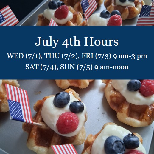 waffleyello's tweet photo. Yello!

July 4th hours: SAT (7/4), SUN (7/5) 9 am-noon

Open as usual WED-FRI

Try our "Celebrate U.S.A" mini waffles!

Mini Liege, house cream, fresh rasberries and blueberries, mini American flags!
https://t.co/Mc2UFS0gaU

#july4th
#julyfourth
#independenceday
#liegewaffles https://t.co/joEmGXQvXf