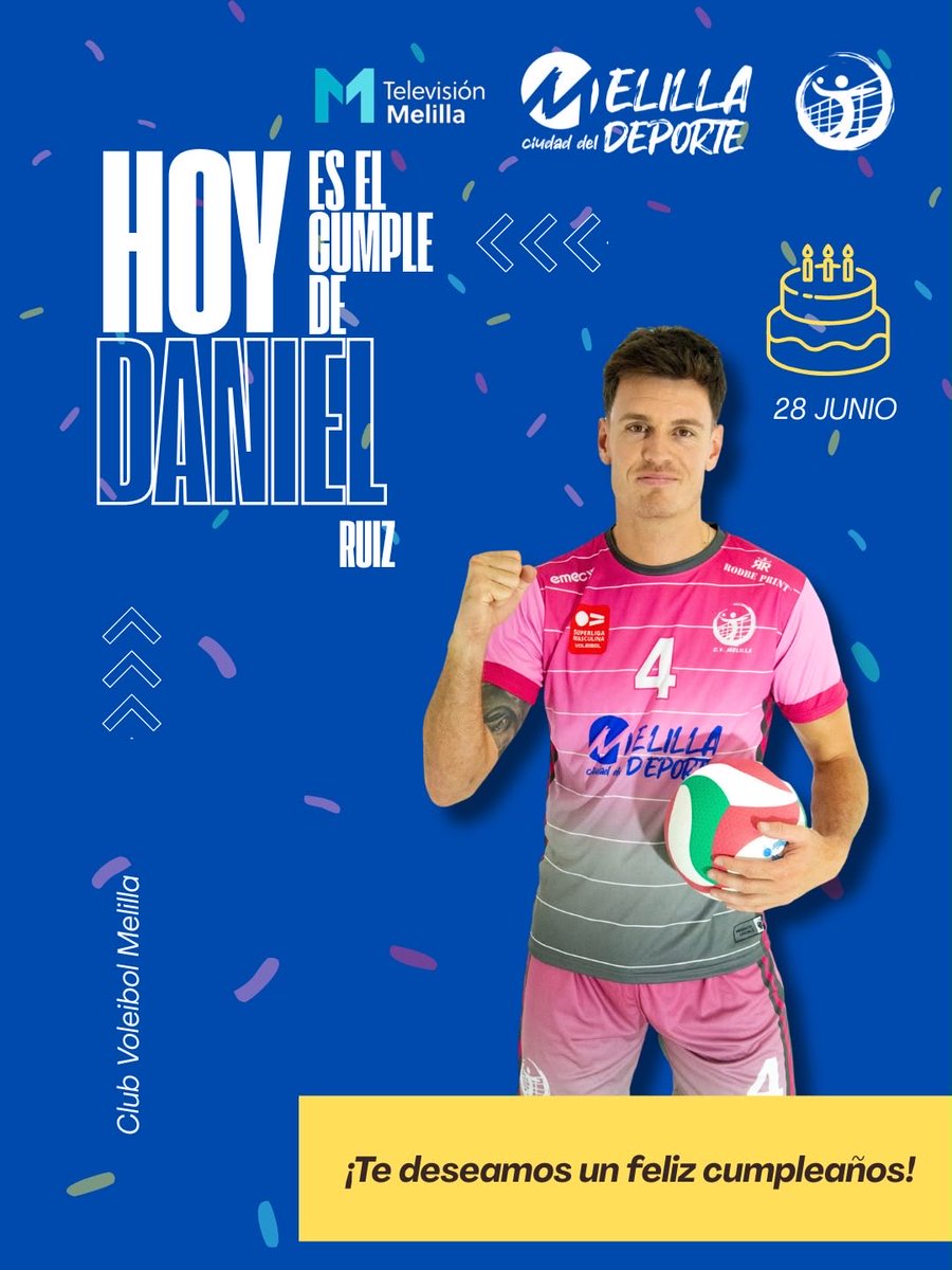 cvmelilla's tweet photo. Hoy es el Cumple de nuestro libero #Dani. Aunque sea en verano y estés de vacaciones no te vas a librar de invitarte una 🍺 y de que te pongamos tu 🍰 , así que ve reservando día para agosto. 

Felicidades #Gladiador 💙🎉🎈

@melilla_deporte 
@tv_melilla 
@GobiernoMelilla https://t.co/ROlDesurC6